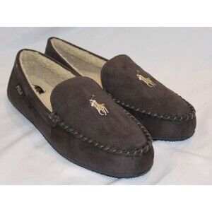 NIB Polo Ralph Lauren Men's Suede Moccasin Slippers BROWN
